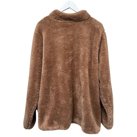 Denim & Co. Fleece Pullover Plus Size 2X Brown Cozy Fuzzy Womens Sherpa Jacket - Picture 5 of 9